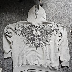 Affliction Light Gray Hoodie with Skull & Snake XXL